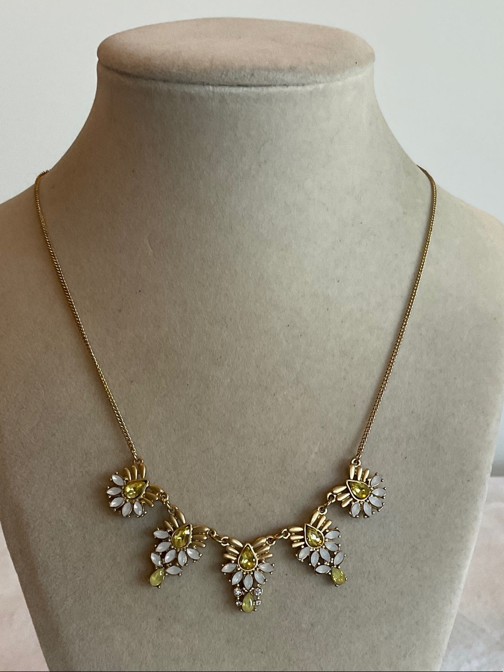 Delicate Gold-Tone Yellow Crystal Floral Necklace